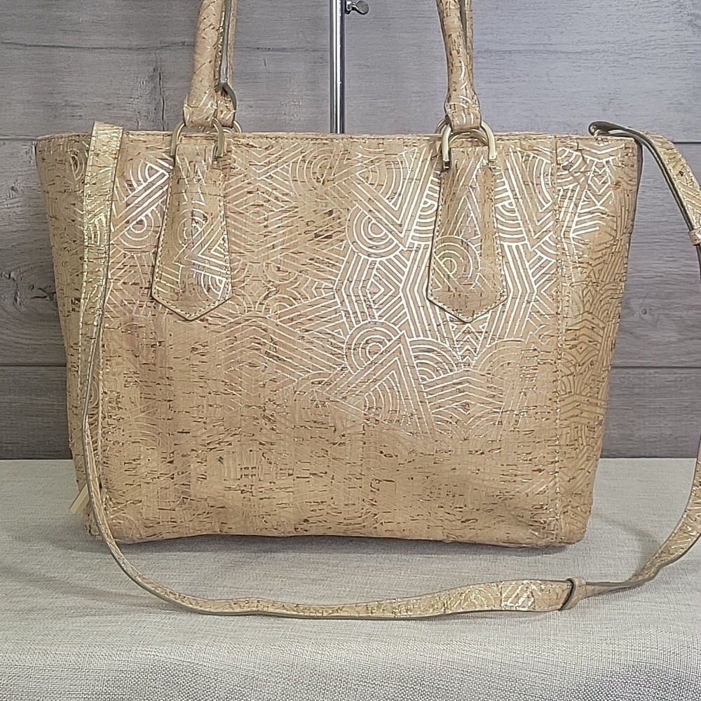 Rare Dagne Dover Signature in Gold Cork Tan Tote Handbag - Picture 2 of 16